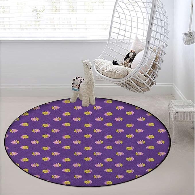 Victorian Gaming Chair Mat for Hardwood Floor Anti-Slip Floor Protector Game Controller Rubber Gaming Computer Chair Mat Classic Floral Spring Nature ThemePurple Diameter 35.5 in