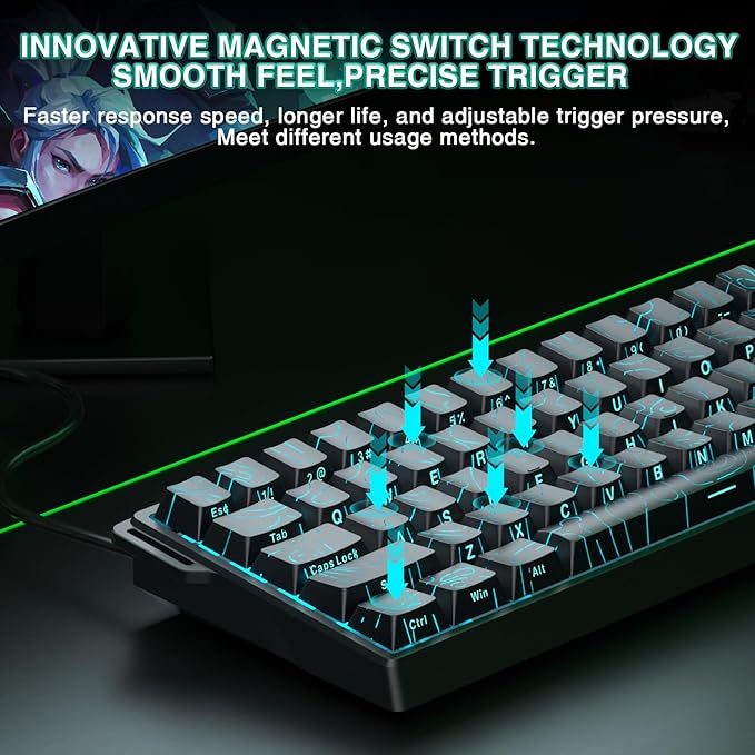Aula WIN60 HE - 60% Mechanical Gaming Keyboard Wired Hall Effect Magnetic Switch Hot Swappable Adjustable Actuation RT Mode 8000 Hz Polling Rate RGB Keyboard 60 Percent Compact Design for PC