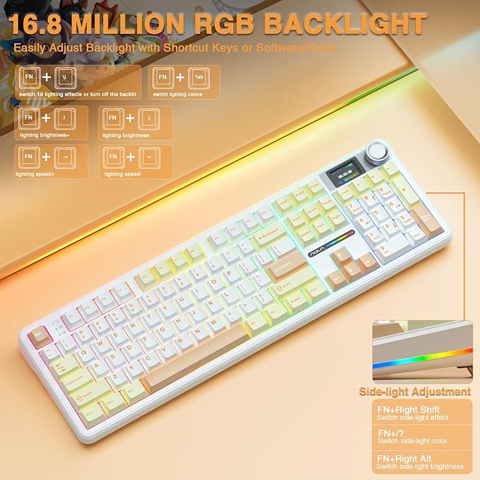 AULA F108 PRO - Wireless Mechanical Keyboard with Screen&ampKnobHot Swappable Gaming Keyboard with 8000mAh BatteryPre-lubed SwitchesRGB BacklitPBT Keycaps Creamy Sounding Computer Keyboards104 K