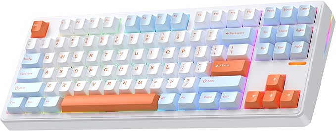 Linky 87 Wireless Mechanical KeyboardTri-Mode BT5.0/2.4GHz/USB-C Hot Swappable Custom Keyboard Linear SwitchesRGB Backlit Computer Gaming Keyboards for PC/Tablet/PS/Xbox(Ocean Sunrise)
