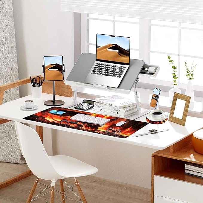 Keyboard Mouse Pad Set Extended Gaming Mouse Pad+Ergonomics Keyboard Wrist Rest Support Memory Foam Easy Typing Pain Relief 4Pcs XL Ultra Thick Desk MatFire Dragon