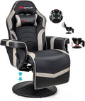 POWERSTONE Gaming Recliner Adjustable Massage Gaming Chair with Cup Holder Footrest Ergonomic Single Sofa Living Room Home Theater Seating with Side Pouch (Grey)