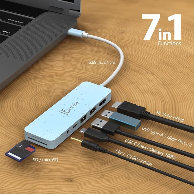 j5create USB-C Pink Multi-Port Hub with Power Delivery with 4K HDMI/2 USB-A 5Gbps/PD 100W Charging SD&ampMicro SD/3.5mm Audio | for MacBook/iPad Pro/iMac/Surface/XPS/Thinkpad/Galaxy/and More(JCD373ER