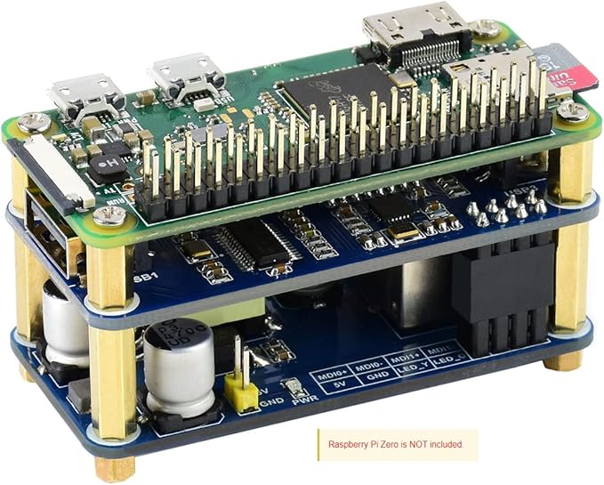 Waveshare PoE Ethernet USB HUB HAT with Box ABX Case for Raspberry Pi Zero/Zerow/2 with 1 RJ45 10/100M Ethernet Port 3 USB Ports Compatible with USB2.0/1.1 802.3af-Compliant