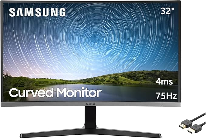 SAMSUNG 32 Class 1500R FHD Curved Monitor 75Hz 4ms Ultra-Slim AMD FreeSync 3 Sided Bezel Less Display HDMI Black with MTC HDMI Cable LC32R500