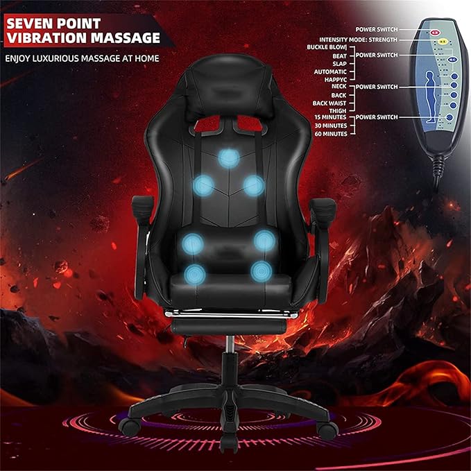 RGB Gaming Chair with Footrest Massage Video Gaming Chair with Bluetooth Speakers Lumbar Support 90°-135° Height Adjustment Computer Chair Reclining for Aldults and TeensPink