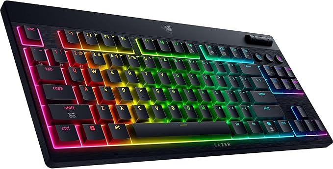 Razer BlackWidow V4 Low Profile TKL HyperSpeed Wireless Gaming Keyboard: Green Mechanical Switches - 2.4GHz Wireless &amp Bluetooth - Multi-Function Roller - 3 Control Buttons - Long Battery Life