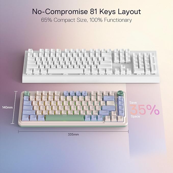 Redragon K673 PRO 75% Wireless Gasket RGB Gaming Keyboard 3-Modes 81 Keys Compact Mechanical Keyboard w/Hot-Swap Socket Dedicated Knob Control &amp Sound Absorbing Pads Linear Red Switch