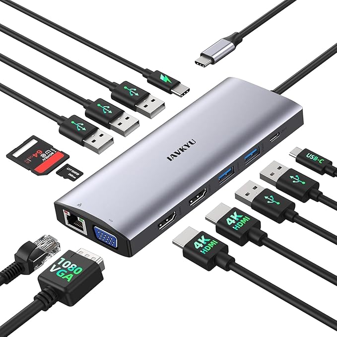 USB C Laptop Docking Station Docking Station Dual Monitor 13 in 1 DockingStation 3 Monitors with 2HDMIVGA Ethernet7USB C/A Port 100w PD SD/TF USB C Hub for Dell/HP/Surface/Lenovo Laptop