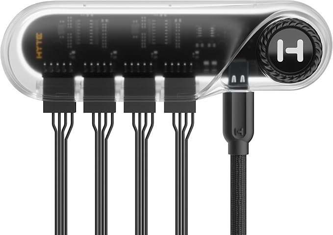 Hyte Powered Internal USB Hub - 4 USB 2.0 Output Headers Motherboard USB 9Pin Extension Extra-Strength Magnets and Adhesive Strip Included Modern Internal Expansion - Crystal