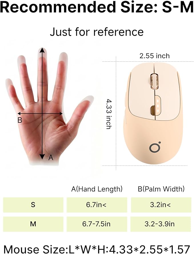 EWEADN Q5 Wireless Mouse Bluetooth &amp 2.4G Quiet Computer Mouses with Battery Level Display 1600 DPI Ergonomic Office Mouse 6 Button Portable Cute Computer Mouse for Laptop/PC/Mac - Pink