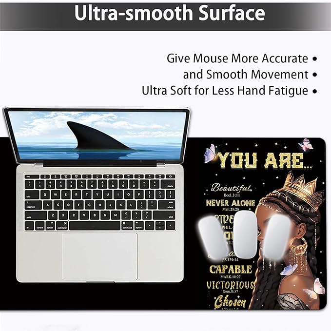 Large Mouse pad and Keyboard Support Set Ergonomic Memory Foam Keyboard Wrist Rest Extended Gaming Mouse Pad African Americans Women Black Queen XXL Desk Mat (31.5 X 11.8 in) for Home Office