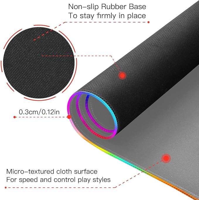 Grey Mouse Pad Gaming Mousepad Non Slip Desk Mat Wireless Charging Computer Mouse Pads RGB Keyboard Pad Mats for Home Desktop Office 35.4 x 15.7 in