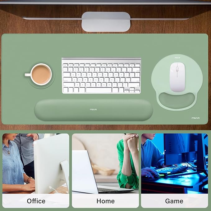 MOSISO Wrist Rest for Keyboard Mouse Pad Set Large Gaming Deskpad&ampCircle Curved Mousepad&ampKeyboard Wrist Rest&ampCoaster Ergonomic Non-Slip Mousepad&ampEasy Typing Pad with Silicone Lining