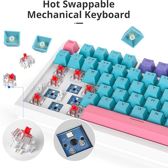 Owpkeenthy 75% Gasket Mounted Mechanical Gaming Keyboard Hot Swappable Wired 82 Keys Knob RGB Keyboard with Red Switch PBT Keycaps for Win MAC (Joker)