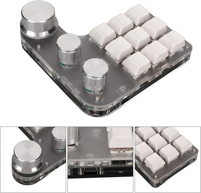 Yoidesu 9 Keys One Handed Mechanical Gaming Keyboard Mini Keypad Programmable Macro Keyboard with 3 Knobs USB Shortcut Multifunction Keyboard for PC Computer Gaming (White)