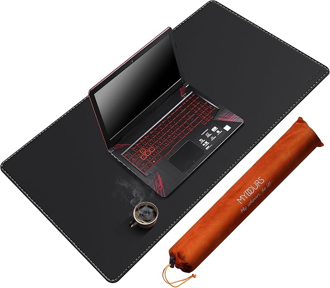 Mydours 36” x 24” Large Desk Mat - XL Desk Pad with PU Leather Surfaces - Extended Desk Mat for Home Office &amp Computer Workstation - Gaming Mouse pad for Keyboard &amp Laptop (Black)