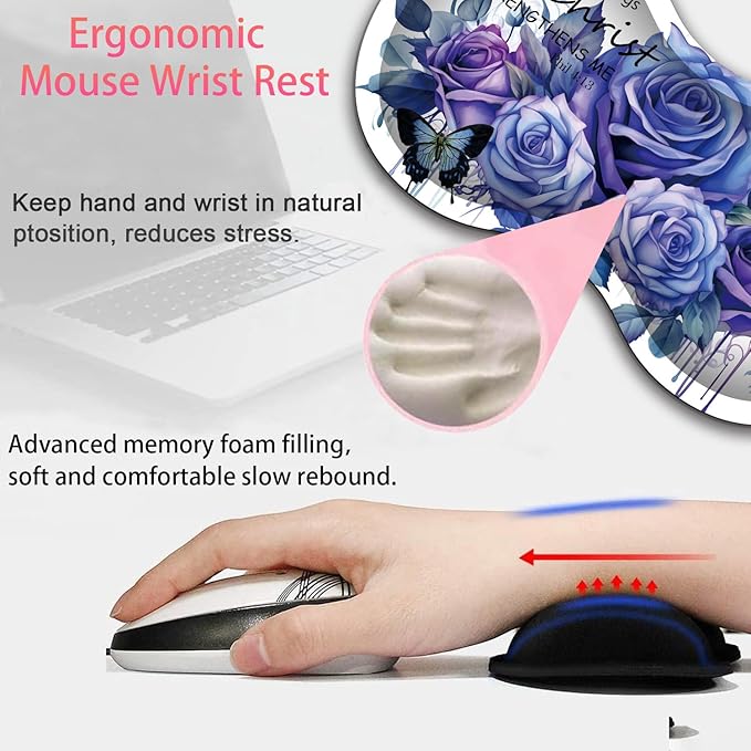 Large Gaming Mouse Pad + Mouse Wrist Rest Pad + Coaster Combination 31.5 x 11.8 Durable Non-Slip Extension Table Mat Suitable for Office and Home Roses Butterflies Verse Phil 4-13