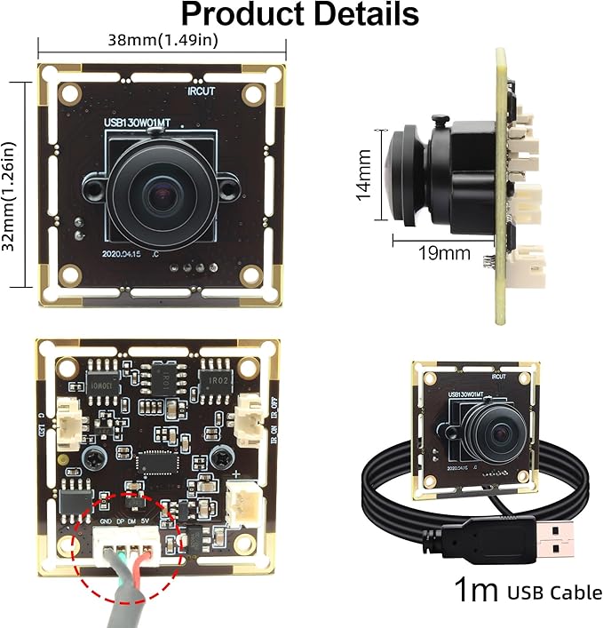 Magnolia 1.3MP Low Light USB Camera Module Wide Angle Webcam with 180 Degree Fisheye Lens AR0130 Mini Lightburn Camera Embedded Industrial Webcam Board for Raspberry PiJetson Nano