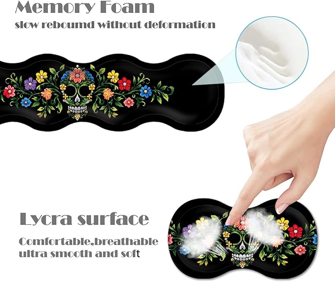 Ergonomic Keyboard Wrist Rest &amp Mouse Pad Wrist Rest SetXL Gaming Desk Mat 31.5x 11.8Non-Slip BaseMemory FoamEasy Typing Pain Relief for Office &amp HomeFloral Skull