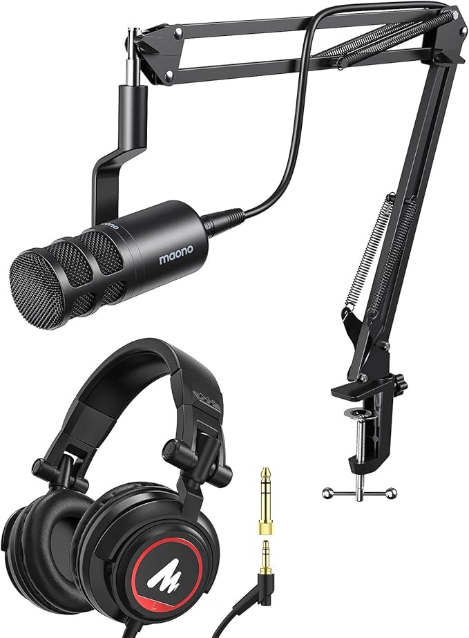 MAONO XLR Podcast Dynamic Microphone Cardioid Studio Mic Works for Audio Interface Audio Mixer for Vocal Recording Streaming Gaming Voice Isolation Technology Metal Mic with Headphones