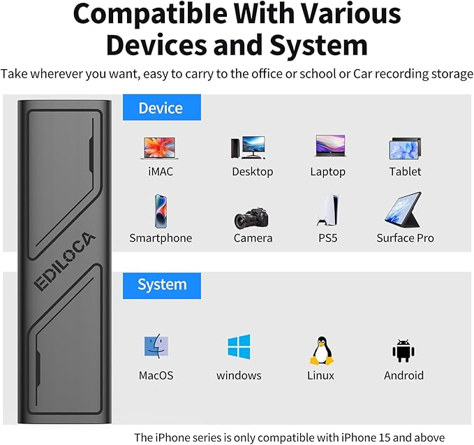 EP1000 External Hard Drive 1TBPortable SsdExternal Solid State Drives Up to 1000MB/s Read Storage Expansion Compatible w/USB-C Smartphones PC Mac Tablets Sleek &amp Sturdy Design