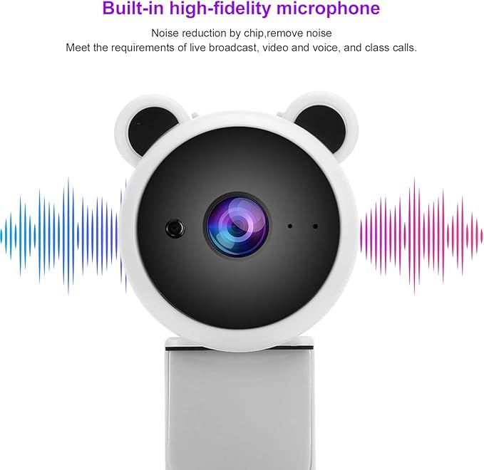 Webcam HD USB Computer Camera Webcam with Mic Video Recordin Diital Webcam for Live Broaast(White)