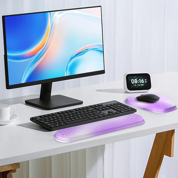 Mouse Pad with Wrist Rest Comfortable Memory Foam Wrist Rest for Computer Keyboard Ergonomic Mouse Pad Set for Easy Typing &amp Pain Relief - Gradient Purple