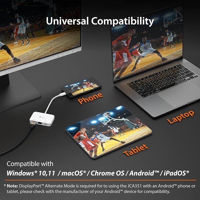 j5create USB Type C to 4K HDMI and Gigabit Ethernet with PD 100W Pass-Through Charging for MacBook Pro MacBook Air Chromebook Surface Pro iPad Pro or USB-C Laptop (JCA351)