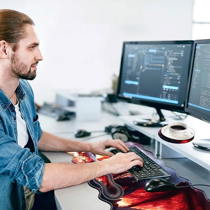 Large Mouse Pad and Keyboard Wrist Rest Desk Pad for Keyboard and Mouse 4-in-1 Large Gaming Mouse Pad with Wrist Support Desk Mat for Home Office Study Game-Dragon in Flames