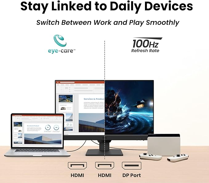 BenQ GW2490 24 Computer Monitor 100Hz FHD 1920x1080p IPS Eye-Care Tech VESA Mount Thin Bezel Low Blue Light Adaptive Brightness Wall Mount Built-in Speakers DisplayPort HDMI Port2