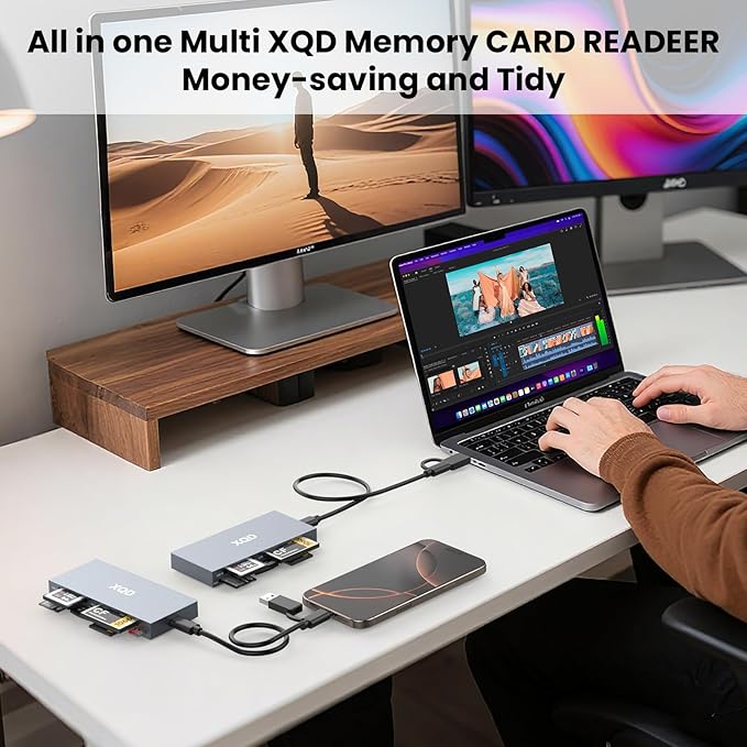 10Gbps XQD Card Reader 8 in 1 Multi-Card Reader USB C for Sony G/M Series Lexar 2933x/1400x USB Mark XQD Card/CF/XD/MS/TF/SD Memory Card Reader/Writer/Hub USB 3.2 for Windows/Linux/Mac OS/Android