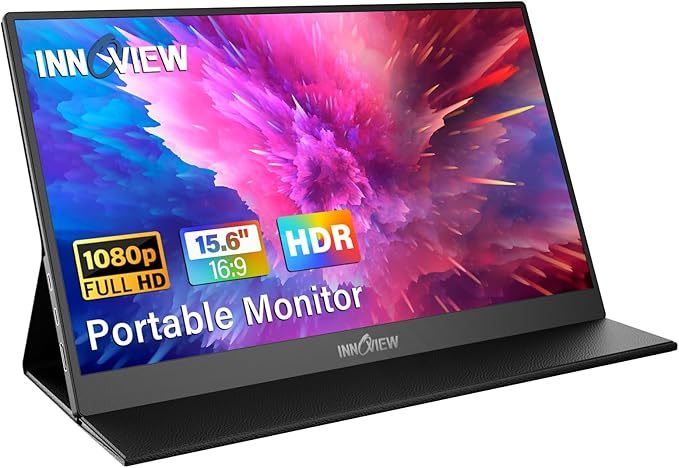 InnoView Portable Monitor 15.6 Inch FHD 1080P HDMI USB C Second External Monitor for Laptop Desktop MacBook Phones Tablet PS5/4 Xbox Switch Built-in Speaker with Protective Case