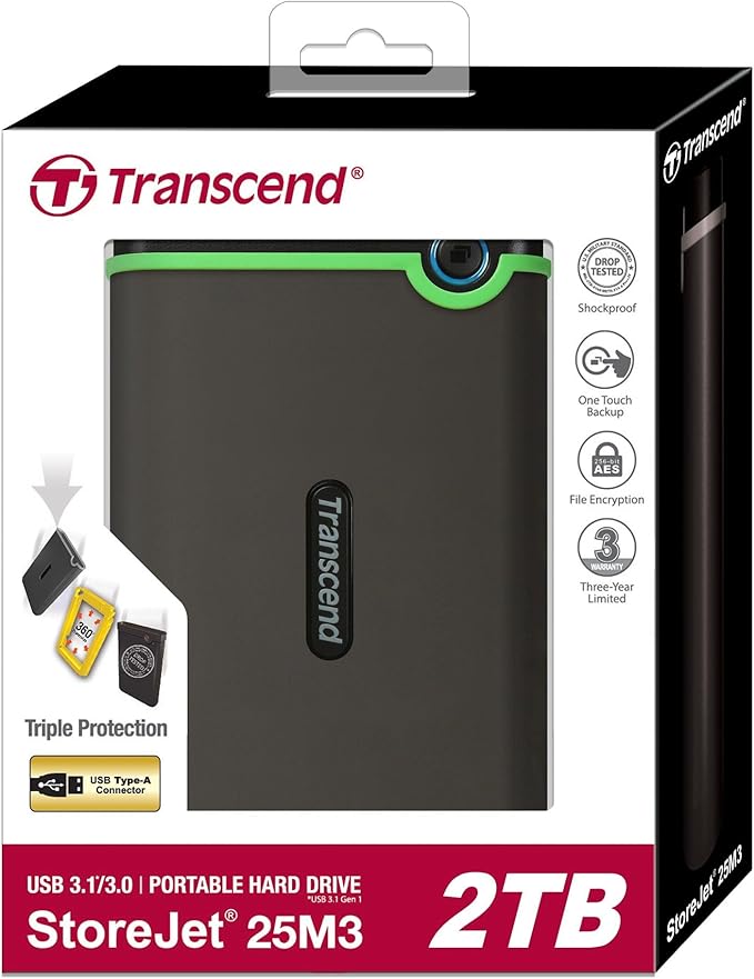 Transcend 2 TB StoreJet M3 Military Drop Tested USB 3.0 External Hard Drive (TS2TSJ25M3)