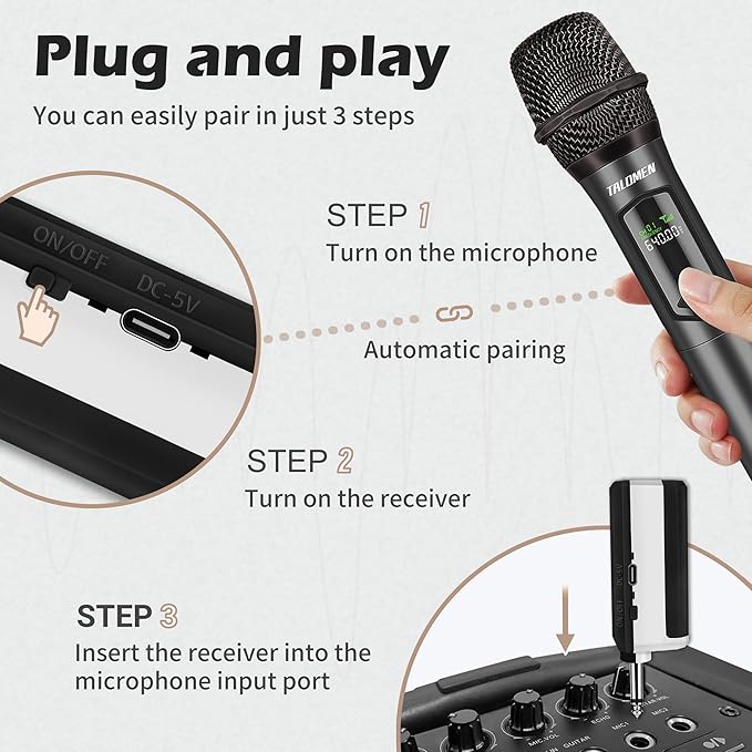 Wireless MicrophoneProfessional Dual Handheld Cordless Dynamic Mic System with Rechargeable Receiver(160 Ft)Karaoke Microphone Set for SingingKaraokeWeddingDJPartySpeechChurchK60-2
