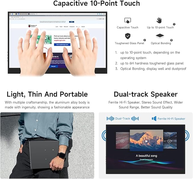 Waveshare 15.6inch 10-Point Capacitive Touch Monitor Comes with A Protective Case Compatible with Raspberry Pi 5/4B/3B/Zero/Zero W/Zero 2W/Pico/PicoWindows Jetson Nano/TX2/Xavier NX/Orin