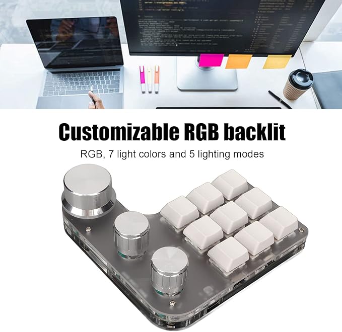 Yoidesu 9 Keys One Handed Mechanical Gaming Keyboard Mini Keypad Programmable Macro Keyboard with 3 Knobs USB Shortcut Multifunction Keyboard for PC Computer Gaming (White)