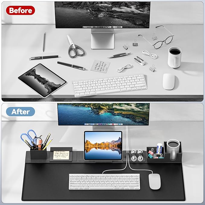 KDD Desk Pad Mat Set 6 in 1 Mouse Mat with Magnetic Desktop Storage Accessories DIY Feature for Phone and Tablet Stand/Cup Holder/Pen Card Holder/Cable Management for Home Office Accessories