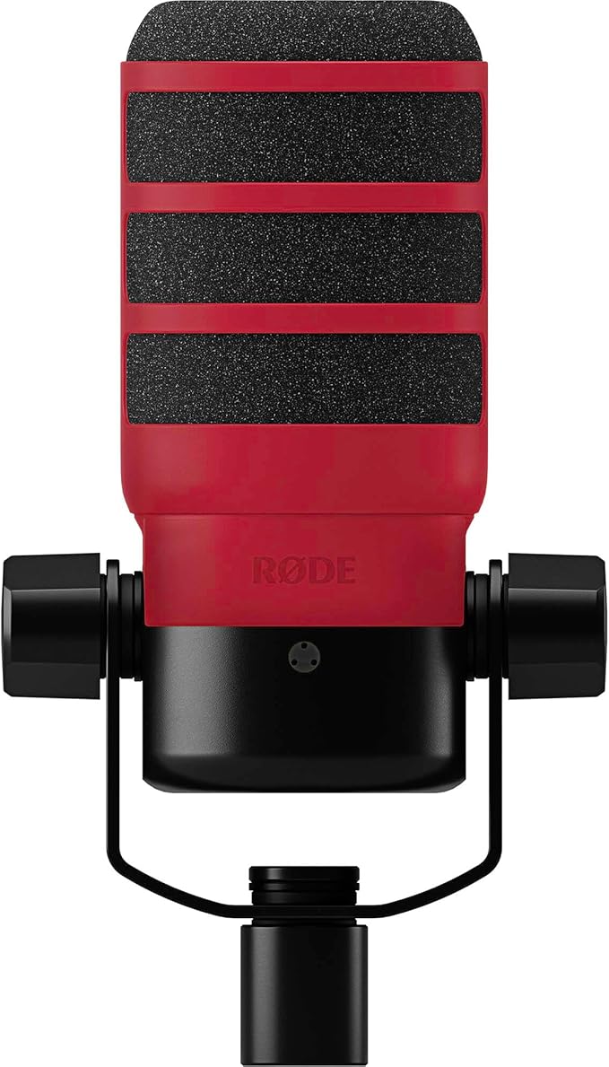 Rode PodMic Cardioid Dynamic Broadcast Microphone with WS14 PodMic Pop Filter - Red