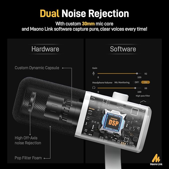 MAONO USB/XLR Podcasting Microphone for PC Gaming Streaming Dynamic Mic with Mute Button RGB Desktop StandComputer Mic for Video Studio Recording-PD100XWhite