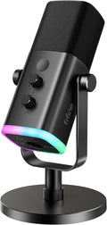 FIFINE USB/XLR Dynamic Microphone for Podcast Recording PC Computer Gaming Streaming Mic with RGB Light Mute Button Headphones Jack Desktop Stand Vocal Mic for Singing YouTube-AmpliGame AM8