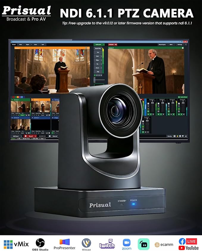 NDI 6.1.1 PTZ Camera Ai Auto-Tracking 20x Optical Zoom LAN USB3.0 PoE HDMI PTZ Camera for Church Services Worship Education Live Events(Official NDI Certified) PT20X-UL-N