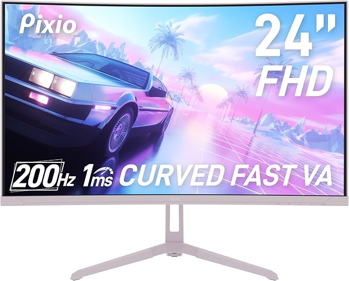 Pixio PXC248WAVE Pink 24 inch 200Hz Refresh Rate FHD 1080p Resolution 1500R Curve Fast VA Panel 1ms GTG Response Time HDR Curved Gaming Monitor and PS1S Wave Pink Single Monitor Arm - Fits up to 32 in