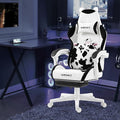 Black and White Cow Gaming Chair with Footrest Ergonomic Cute Gamer Chair for Girls Comfortable Computer Desk Chair for Adults Teens