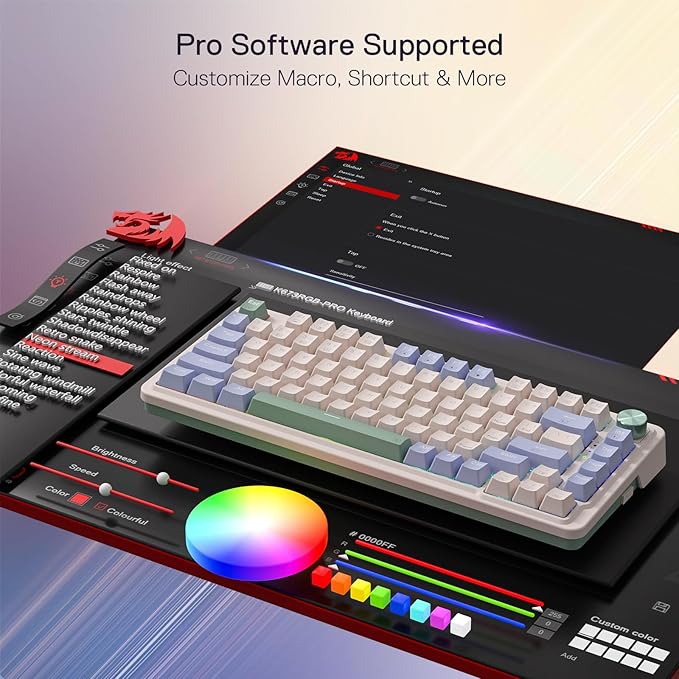 Redragon K673 PRO 75% Wireless Gasket RGB Gaming Keyboard 3-Modes 81 Keys Compact Mechanical Keyboard w/Hot-Swap Socket Dedicated Knob Control &amp Sound Absorbing Pads Linear Red Switch