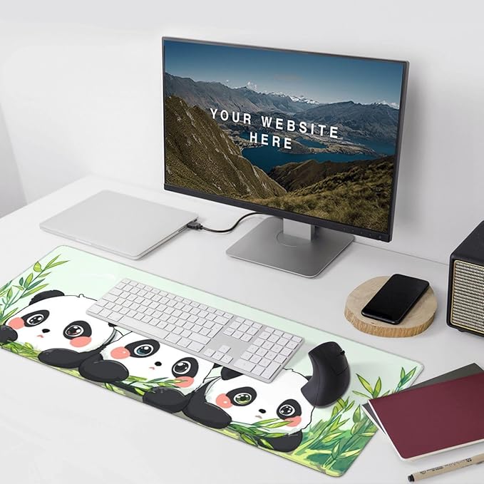 Cute Panda Gaming Mouse Pad Non-Slip Rubber Base 2XL Mousepad with Stitched EdgesWaterproof Washable Mouse Mat for Desk Home Office Gaming 16x35.5in