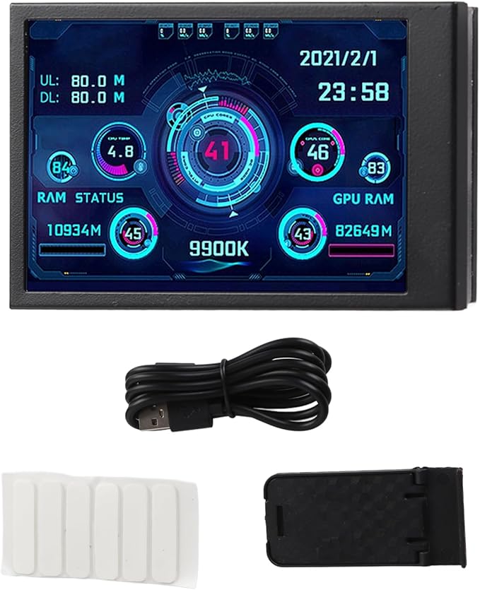 ZJchao Pc Temperature Display 3.5in Computer Temp Monitor Full View Display Computer Temp Monitor Computer Temperature Display with Stand for aida64 PC CPU RAM Hard Disk Data