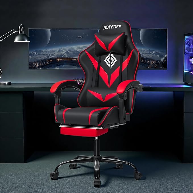 Gaming Chair with Massage Ergonomic Computer Chair with Footrest and Lumbar Support Reclining PC Game Chair for Boys with Adjustable Armrest and Headrest Red