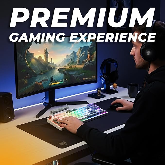 TECWARE Phantom+ Elite 87 Mechanical Gaming Keyboard | RGB LED Backlit | Hot Swappable Wraith Red Switches | 87 Key TKL Layout | Thocky Sound Profile | Tri-Mode Wireless Bluetooth/2.4GHz | White