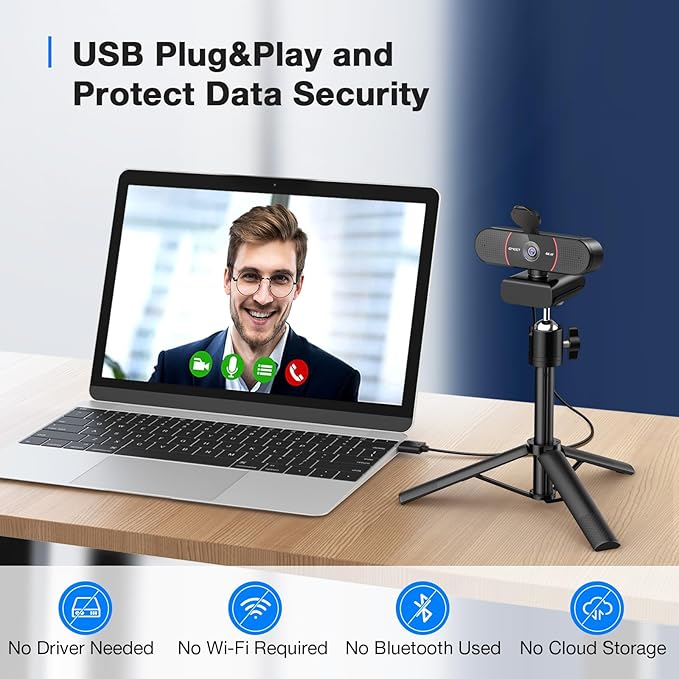 EMEET C960 4K Webcam with Tripod 4K UHD Sony Sensor 3 Adjustable Height Mini Tripod w/Privacy Cover PDAF Auto Focus Dual Noise-Cancelling Mics Auto Light Correction Perfect for Online Meetings